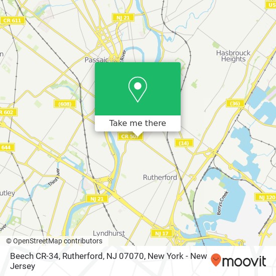 Mapa de Beech CR-34, Rutherford, NJ 07070