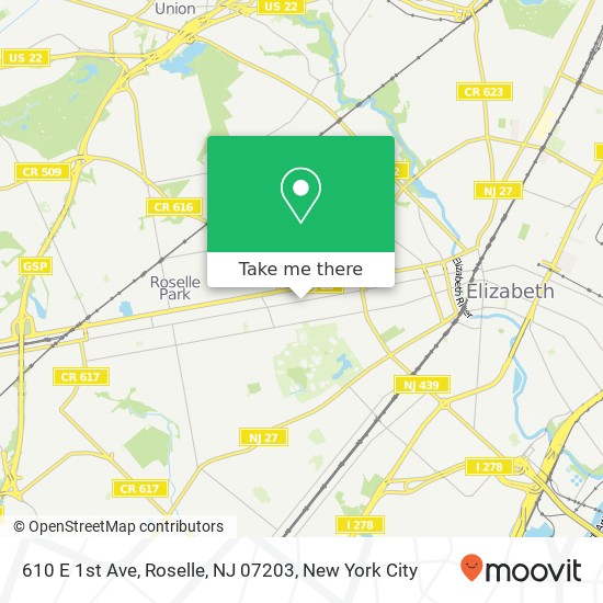 Mapa de 610 E 1st Ave, Roselle, NJ 07203