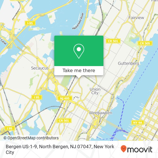 Mapa de Bergen US-1-9, North Bergen, NJ 07047