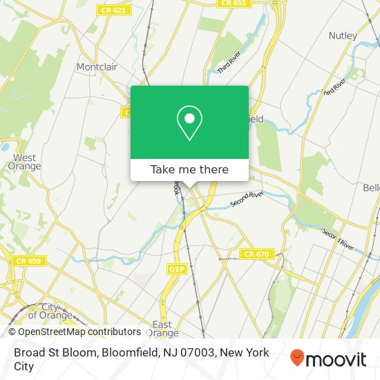 Mapa de Broad St Bloom, Bloomfield, NJ 07003