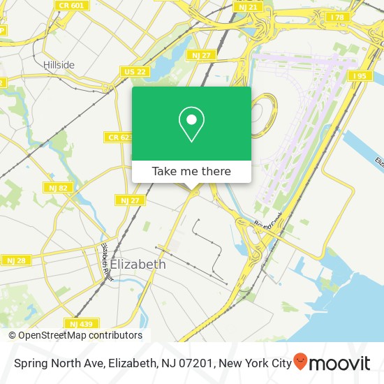 Mapa de Spring North Ave, Elizabeth, NJ 07201