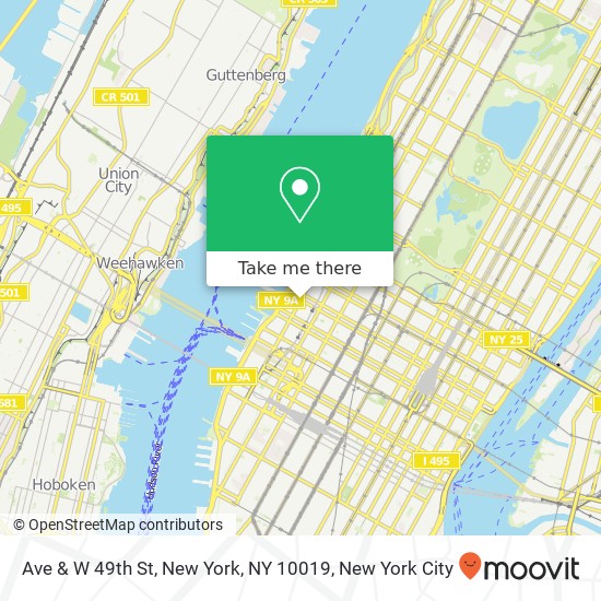 Ave & W 49th St, New York, NY 10019 map