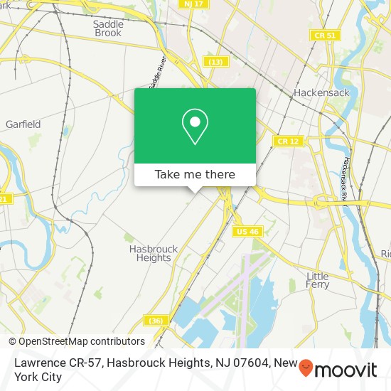 Mapa de Lawrence CR-57, Hasbrouck Heights, NJ 07604