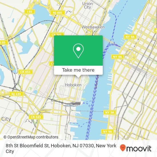 Mapa de 8th St Bloomfield St, Hoboken, NJ 07030