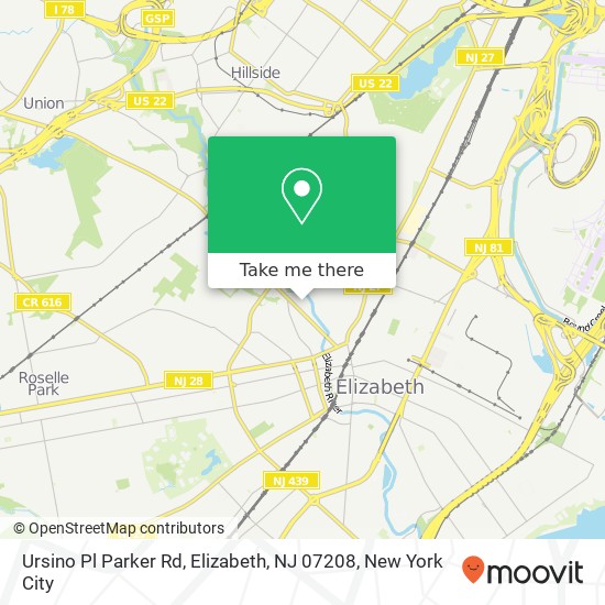 Mapa de Ursino Pl Parker Rd, Elizabeth, NJ 07208