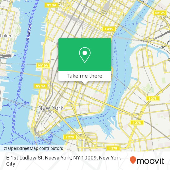 Mapa de E 1st Ludlow St, Nueva York, NY 10009