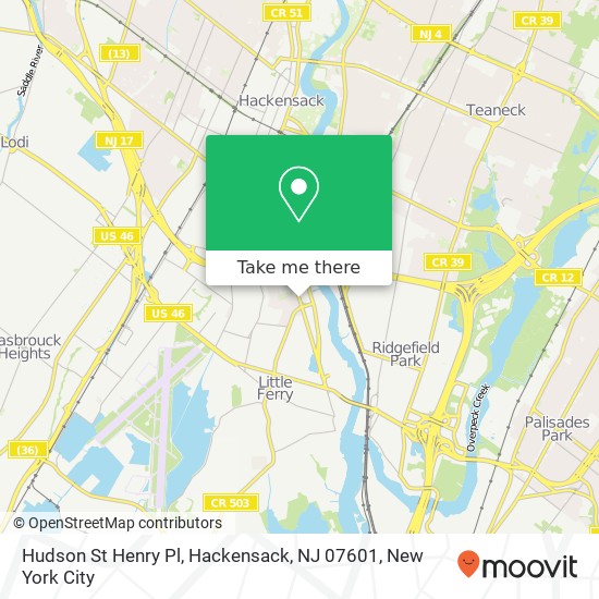 Mapa de Hudson St Henry Pl, Hackensack, NJ 07601