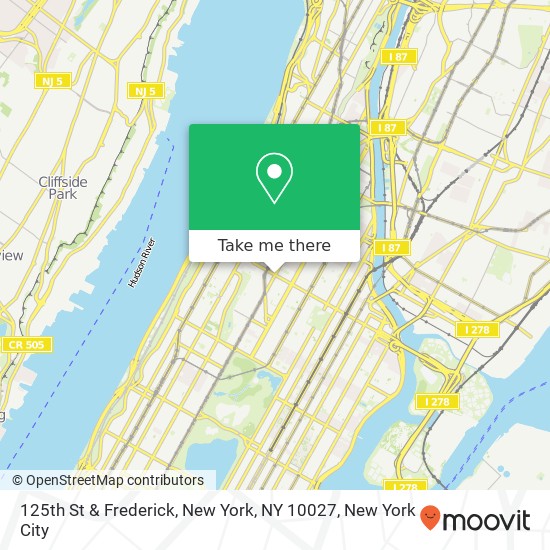 125th St & Frederick, New York, NY 10027 map
