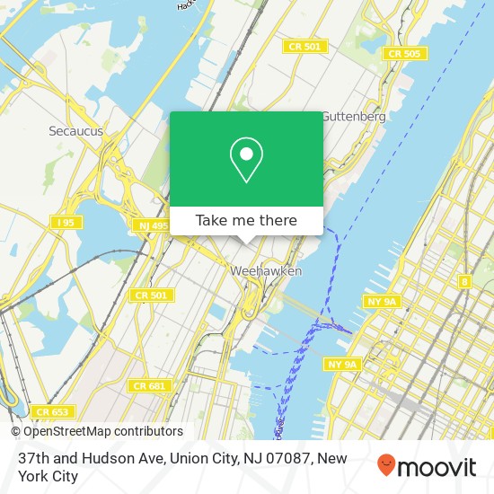 Mapa de 37th and Hudson Ave, Union City, NJ 07087