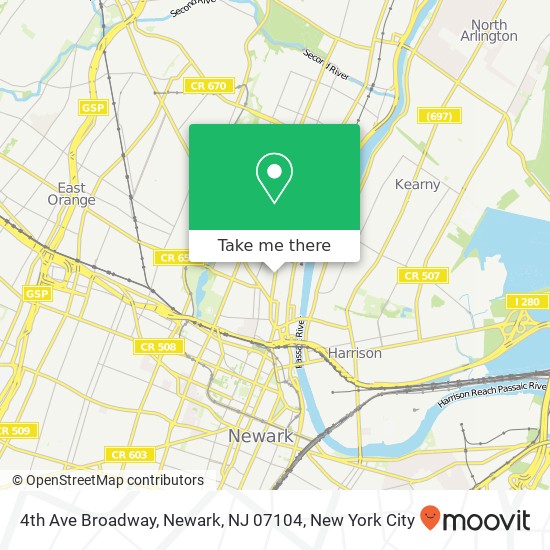 Mapa de 4th Ave Broadway, Newark, NJ 07104