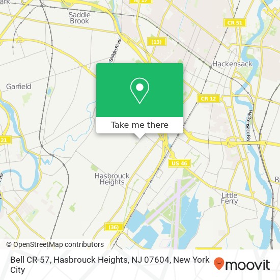 Mapa de Bell CR-57, Hasbrouck Heights, NJ 07604