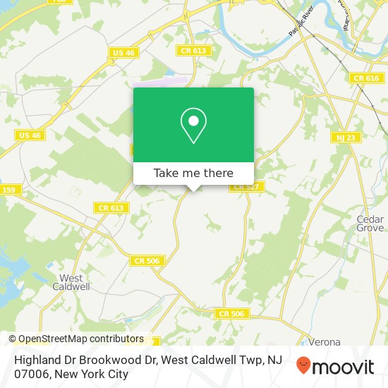 Highland Dr Brookwood Dr, West Caldwell Twp, NJ 07006 map