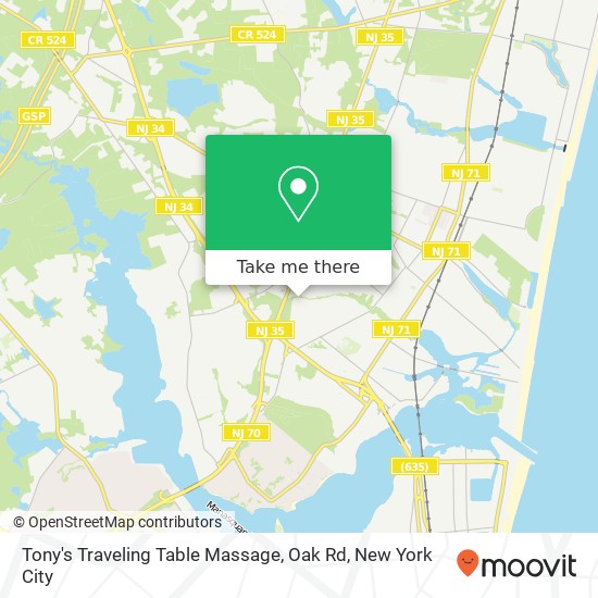 Tony's Traveling Table Massage, Oak Rd map