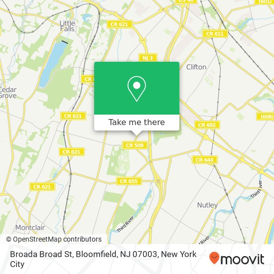 Mapa de Broada Broad St, Bloomfield, NJ 07003