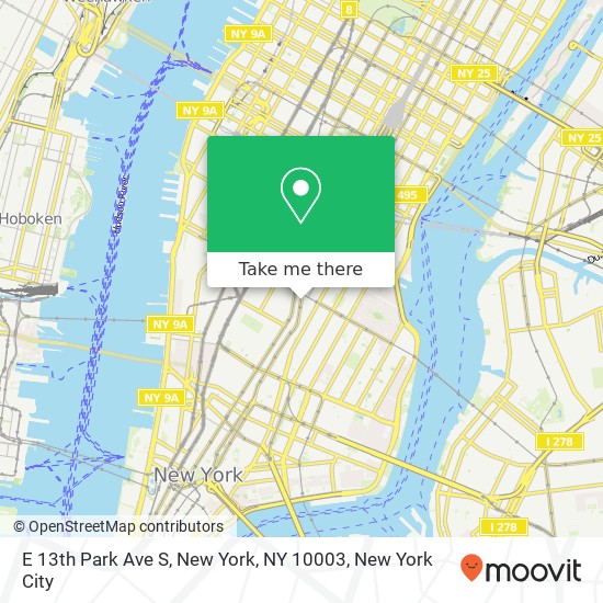 Mapa de E 13th Park Ave S, New York, NY 10003