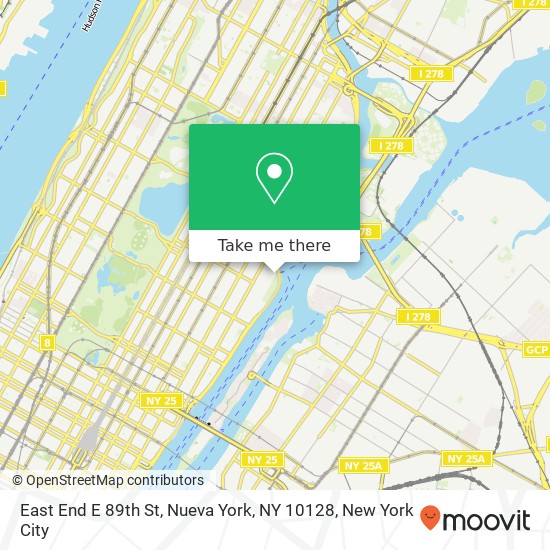 Mapa de East End E 89th St, Nueva York, NY 10128