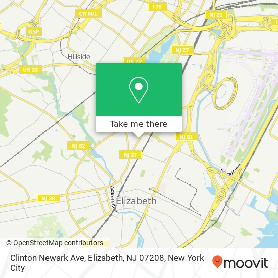 Mapa de Clinton Newark Ave, Elizabeth, NJ 07208
