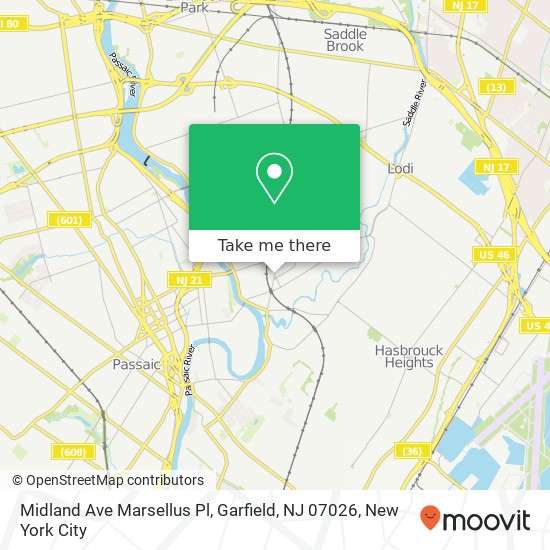 Mapa de Midland Ave Marsellus Pl, Garfield, NJ 07026