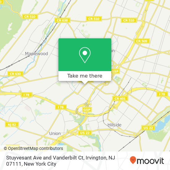 Mapa de Stuyvesant Ave and Vanderbilt Ct, Irvington, NJ 07111