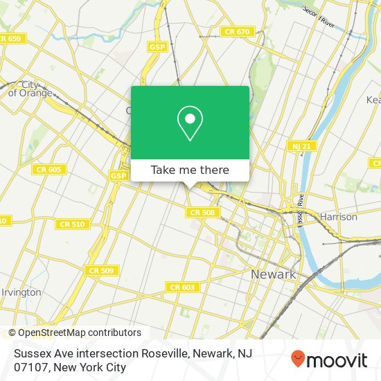 Sussex Ave intersection Roseville, Newark, NJ 07107 map