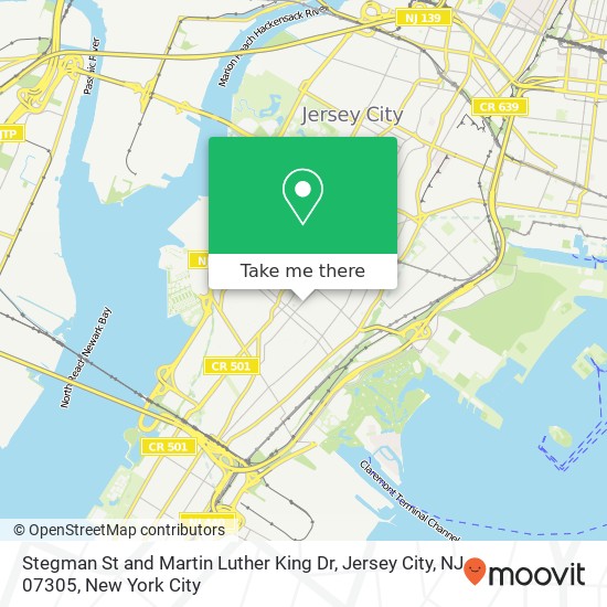 Mapa de Stegman St and Martin Luther King Dr, Jersey City, NJ 07305