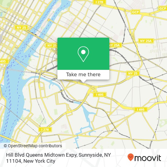 Mapa de Hill Blvd Queens Midtown Expy, Sunnyside, NY 11104