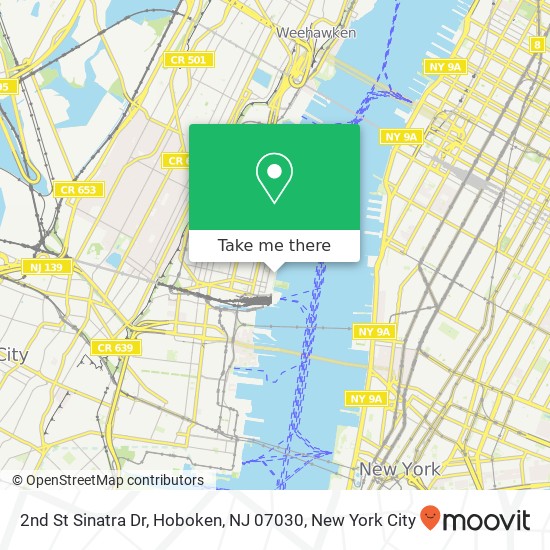 Mapa de 2nd St Sinatra Dr, Hoboken, NJ 07030