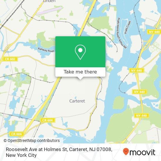 Mapa de Roosevelt Ave at Holmes St, Carteret, NJ 07008