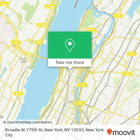 Broadw W 175th St, New York, NY 10033 map