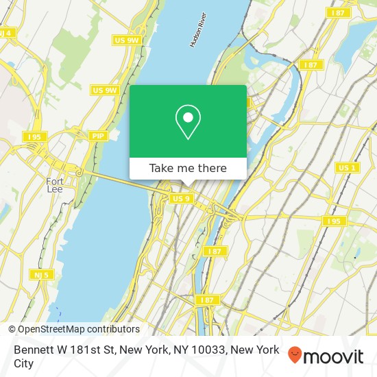 Bennett W 181st St, New York, NY 10033 map