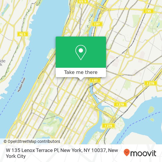 Mapa de W 135 Lenox Terrace Pl, New York, NY 10037