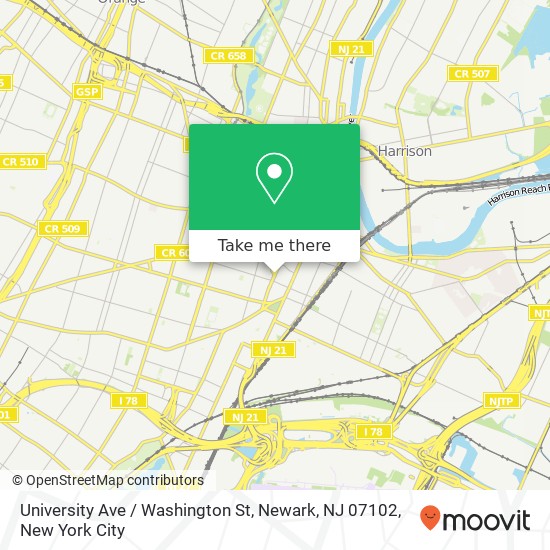 Mapa de University Ave / Washington St, Newark, NJ 07102