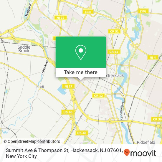 Summit Ave & Thompson St, Hackensack, NJ 07601 map