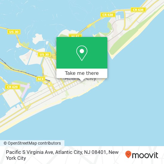 Mapa de Pacific S Virginia Ave, Atlantic City, NJ 08401