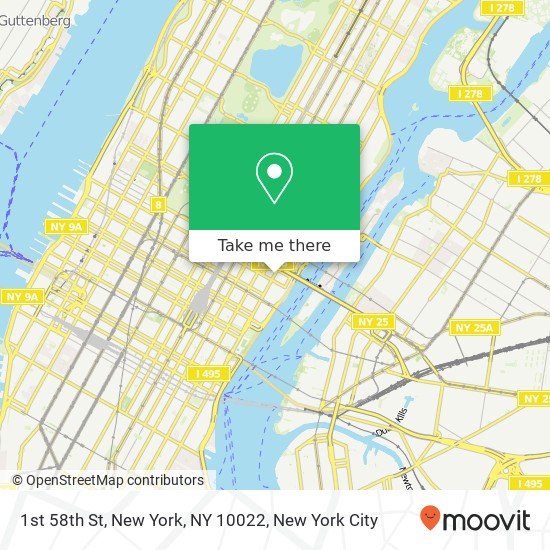 Mapa de 1st 58th St, New York, NY 10022