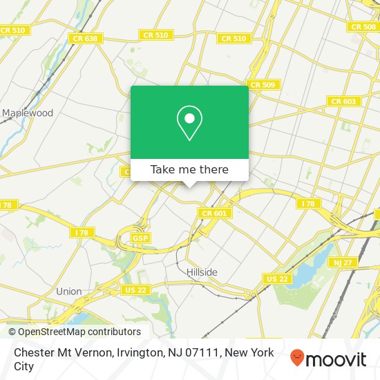 Mapa de Chester Mt Vernon, Irvington, NJ 07111