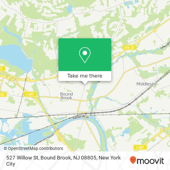 Mapa de 527 Willow St, Bound Brook, NJ 08805