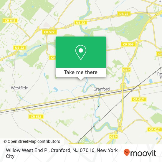 Willow West End Pl, Cranford, NJ 07016 map