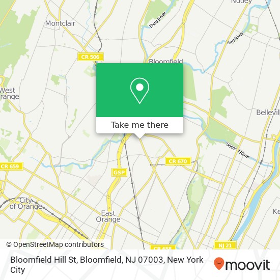 Mapa de Bloomfield Hill St, Bloomfield, NJ 07003