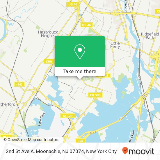 Mapa de 2nd St Ave A, Moonachie, NJ 07074