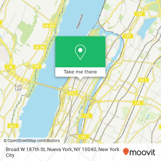 Broad W 187th St, Nueva York, NY 10040 map
