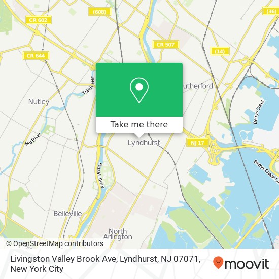 Mapa de Livingston Valley Brook Ave, Lyndhurst, NJ 07071