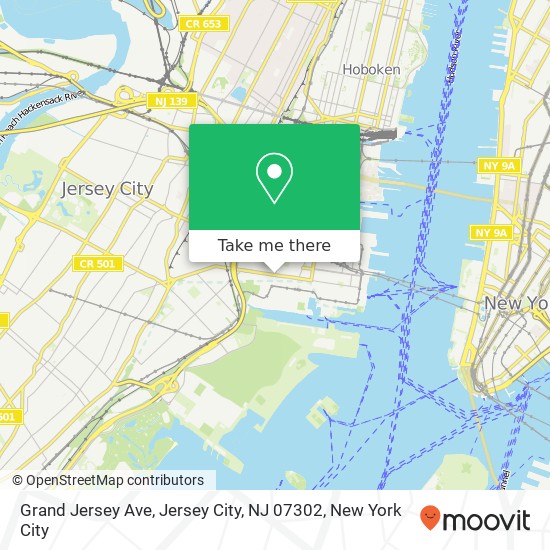 Mapa de Grand Jersey Ave, Jersey City, NJ 07302