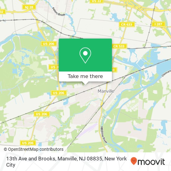 Mapa de 13th Ave and Brooks, Manville, NJ 08835
