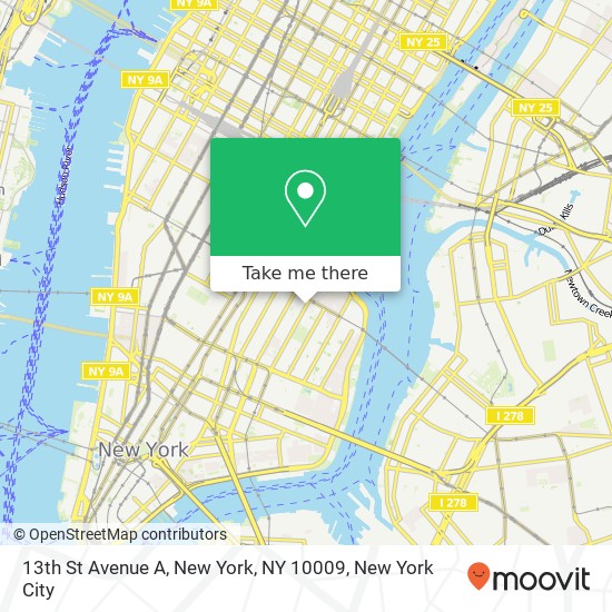 Mapa de 13th St Avenue A, New York, NY 10009