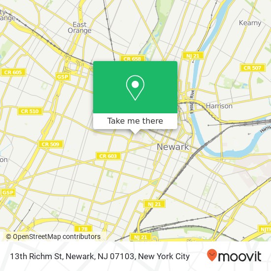 Mapa de 13th Richm St, Newark, NJ 07103