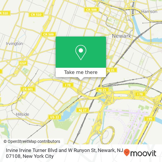 Mapa de Irvine Irvine Turner Blvd and W Runyon St, Newark, NJ 07108