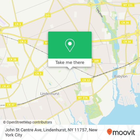 Mapa de John St Centre Ave, Lindenhurst, NY 11757