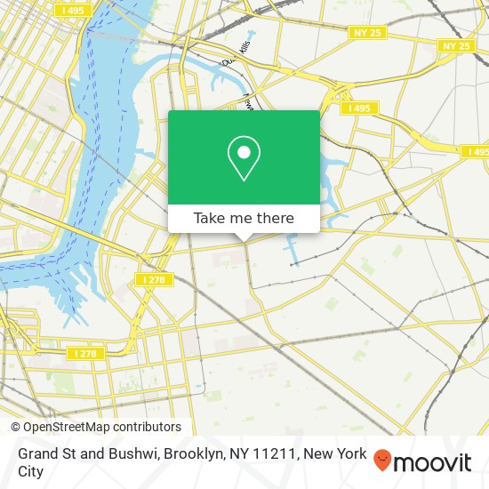 Grand St and Bushwi, Brooklyn, NY 11211 map