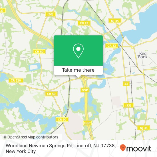 Mapa de Woodland Newman Springs Rd, Lincroft, NJ 07738